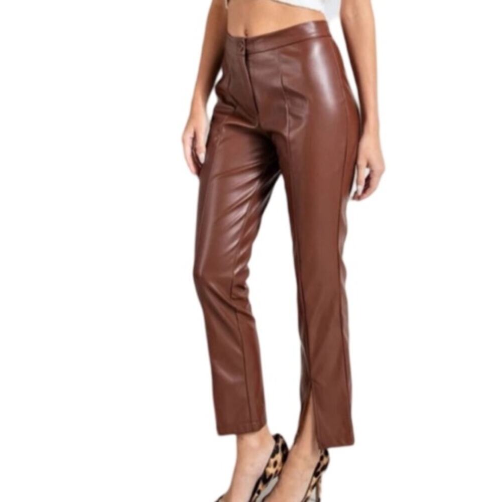 Wildfox Vegan Leather Princess Seams Pants - Chocolate Fondant - Picture 3 of 9